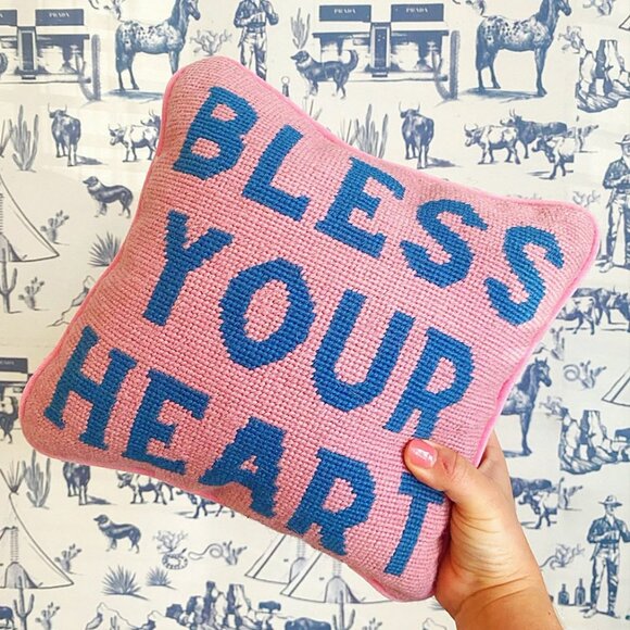 Bless Your Heart Needlepoint Pillow - Picture 1 of 3